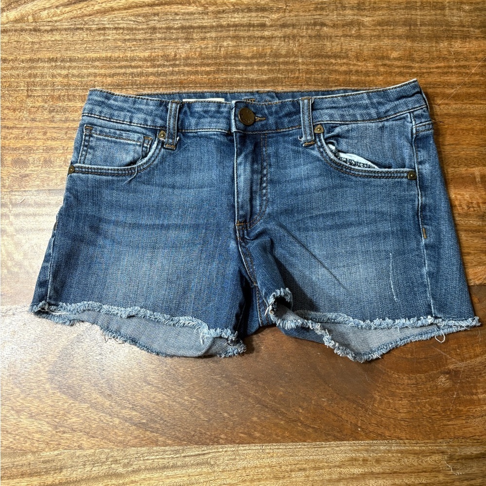 Kut from the Kloth Womens Jean Shorts Mid Rise Denim Frayed Hem Blue Size 4P